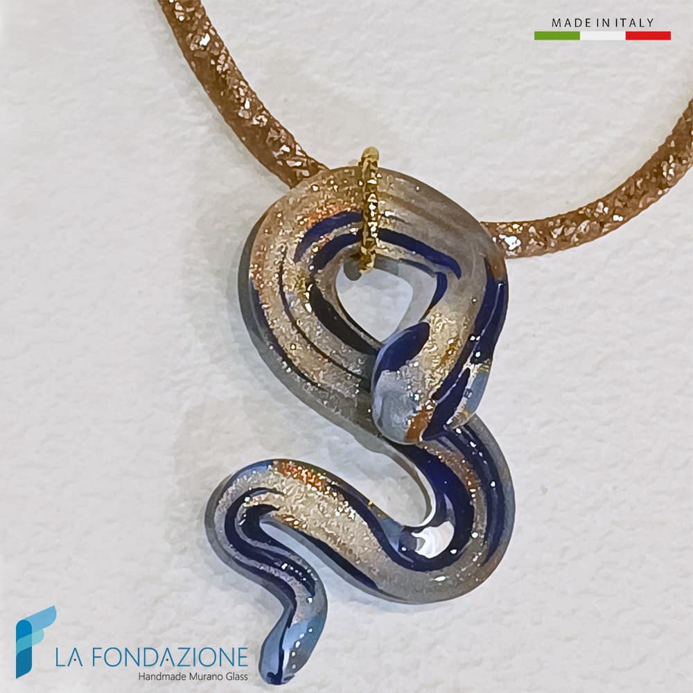 Cobra Blue Snake Necklace with aventurine - La Fondazione snc - COLL0114