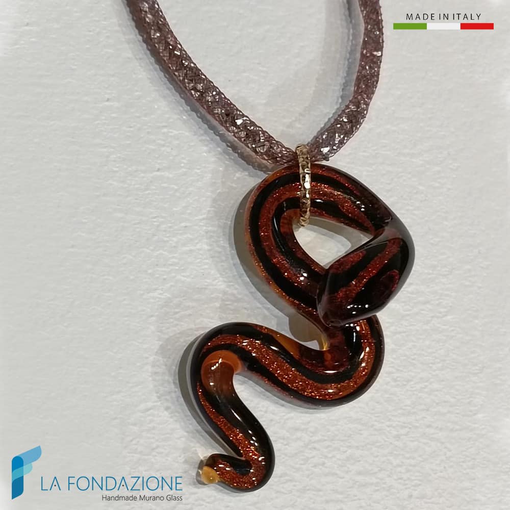 Cobra Brown Snake Necklace with aventurine - La Fondazione snc - COLL0116