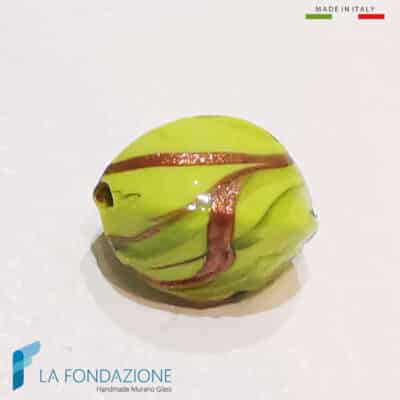 Perle Fenicio Ovali Lime con avventurina in vetro di Murano | La Fondazione snc | PERLA057