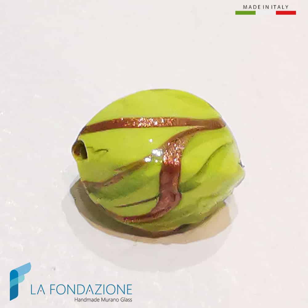Perle Fenicio Ovali Lime con avventurina in vetro di Murano | La Fondazione snc | PERLA057