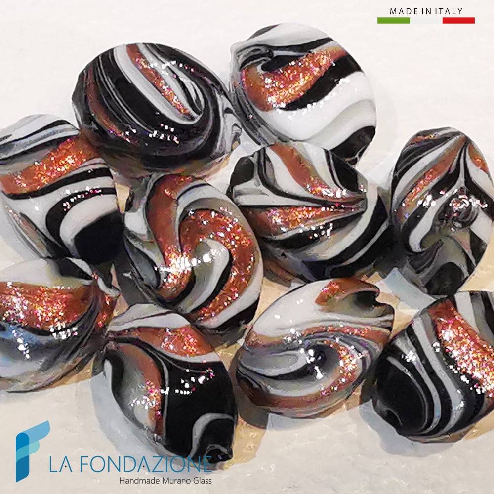 Perle Fenicio Nere Lime con avventurina in vetro di Murano | La Fondazione snc | PERLA058