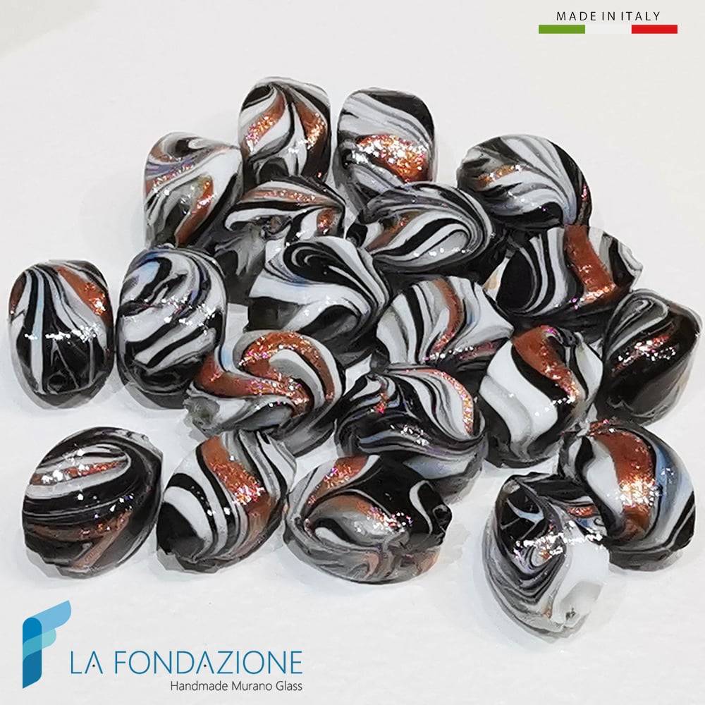 Perle Fenicio Nere Lime con avventurina in vetro di Murano | La Fondazione snc | PERLA058