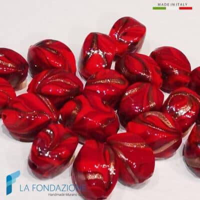Perle Fenicio Ovali Rosse con avventurina in vetro di Murano | La Fondazione snc | PERLA059