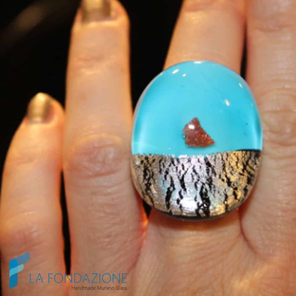 Broken Silver Ring Convex with Aventurine | La Fondazione snc | RINGS0017
