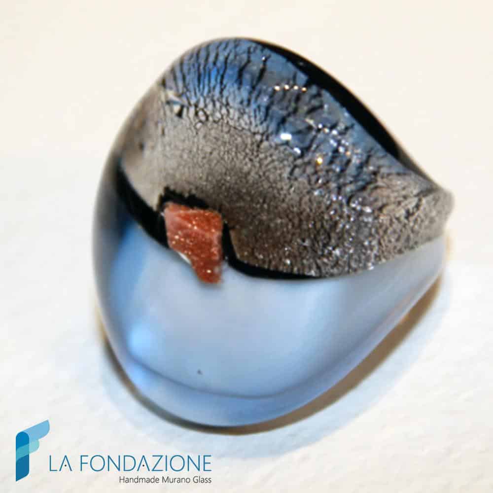 Broken Silver Ring Convex with Aventurine | La Fondazione snc | RINGS0017