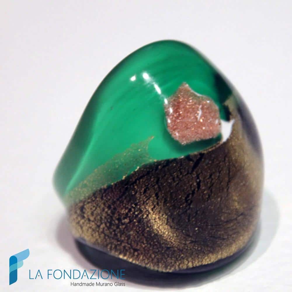 Anello Oro Rotto Bombato con avventurina | La Fondazione snc | RINGS0018