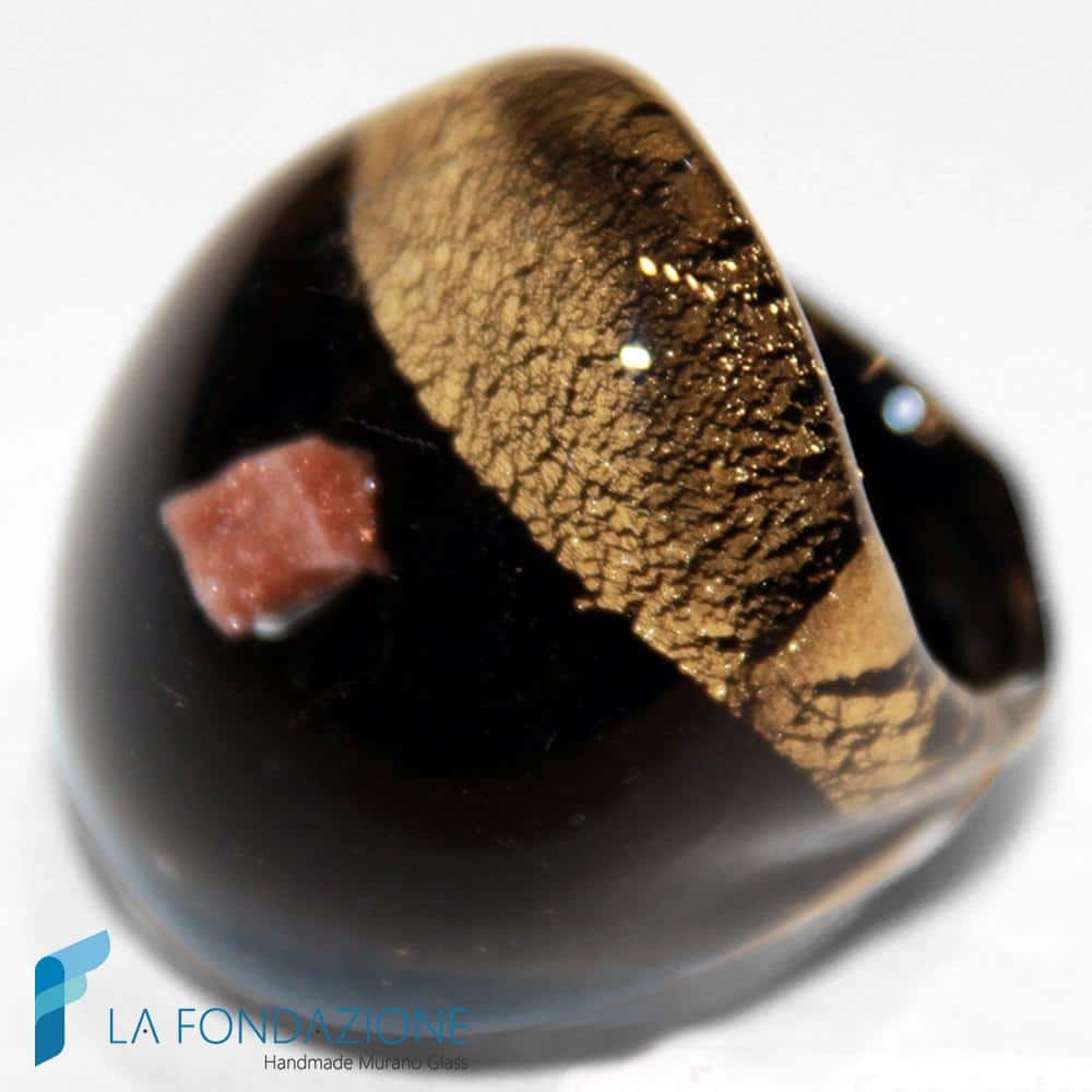 Anello Oro Rotto Bombato con avventurina | La Fondazione snc | RINGS0018