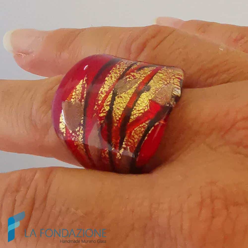 Anello a fascia Lava con avventurina e oro | La Fondazione snc | RINGS0023
