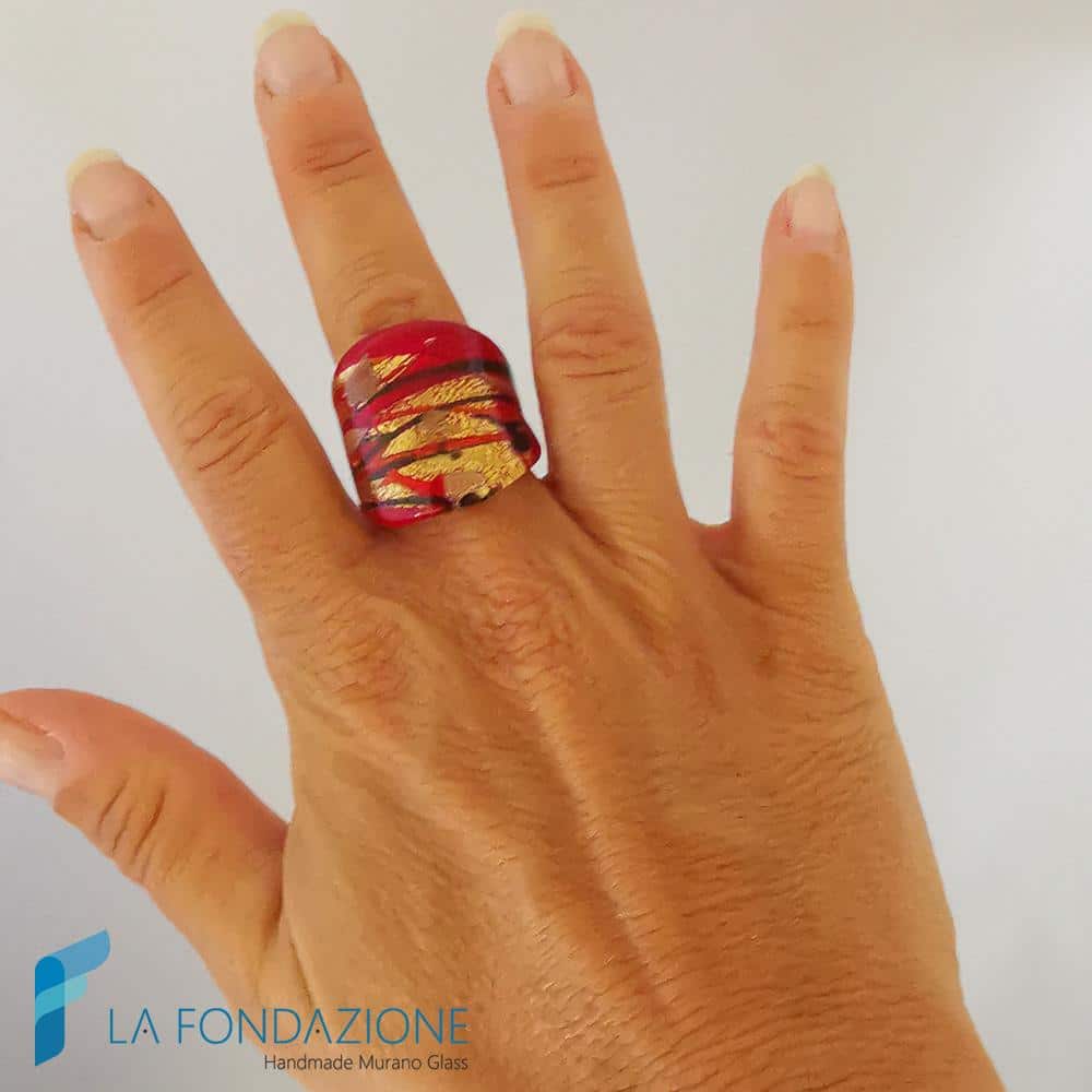 Anello a fascia Lava con avventurina e oro | La Fondazione snc | RINGS0023
