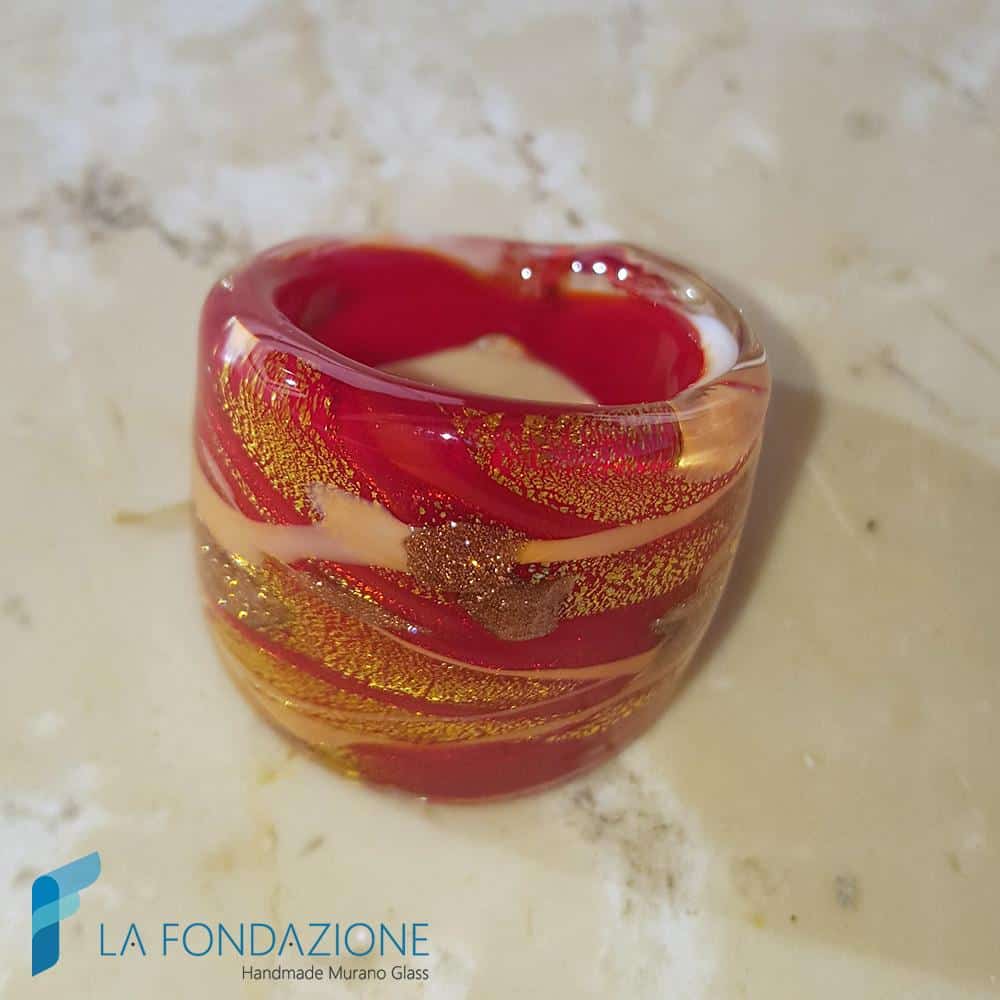 Anello a fascia Oro e Rosso con avventurina | La Fondazione snc | RINGS0024