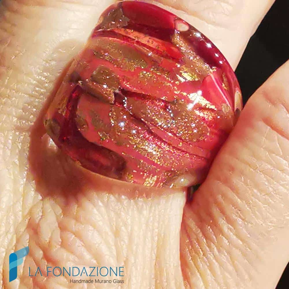 Anello a fascia Oro e Rosso con avventurina | La Fondazione snc | RINGS0024