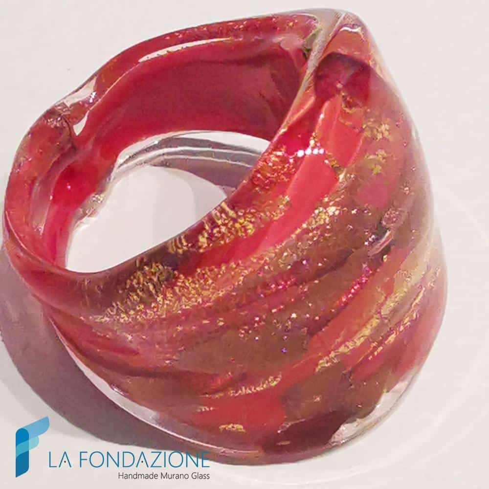 Anello a fascia Oro e Rosso con avventurina | La Fondazione snc | RINGS0024