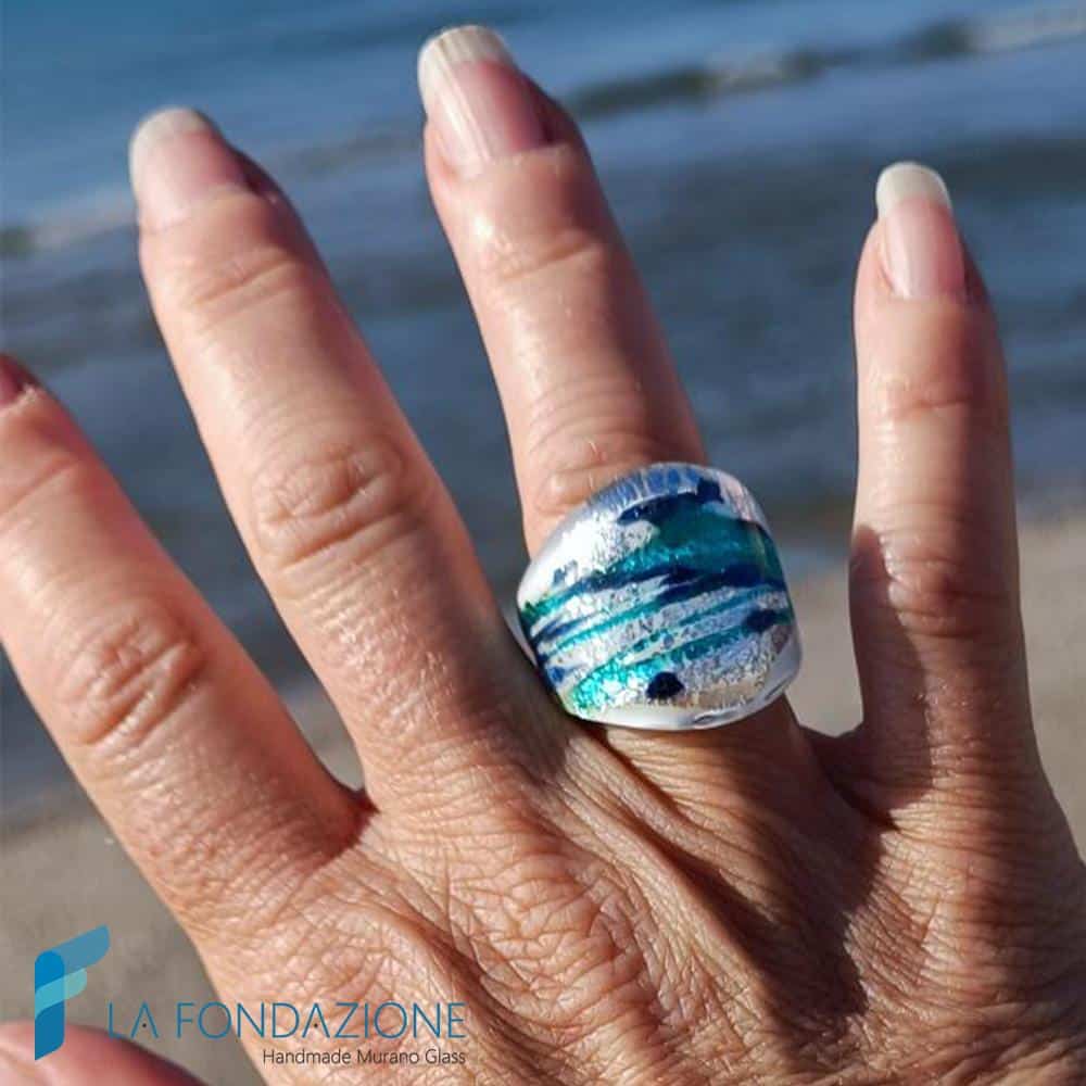 Anello a fascia Azzurro Cristallo con avventurina | La Fondazione snc | RINGS0027