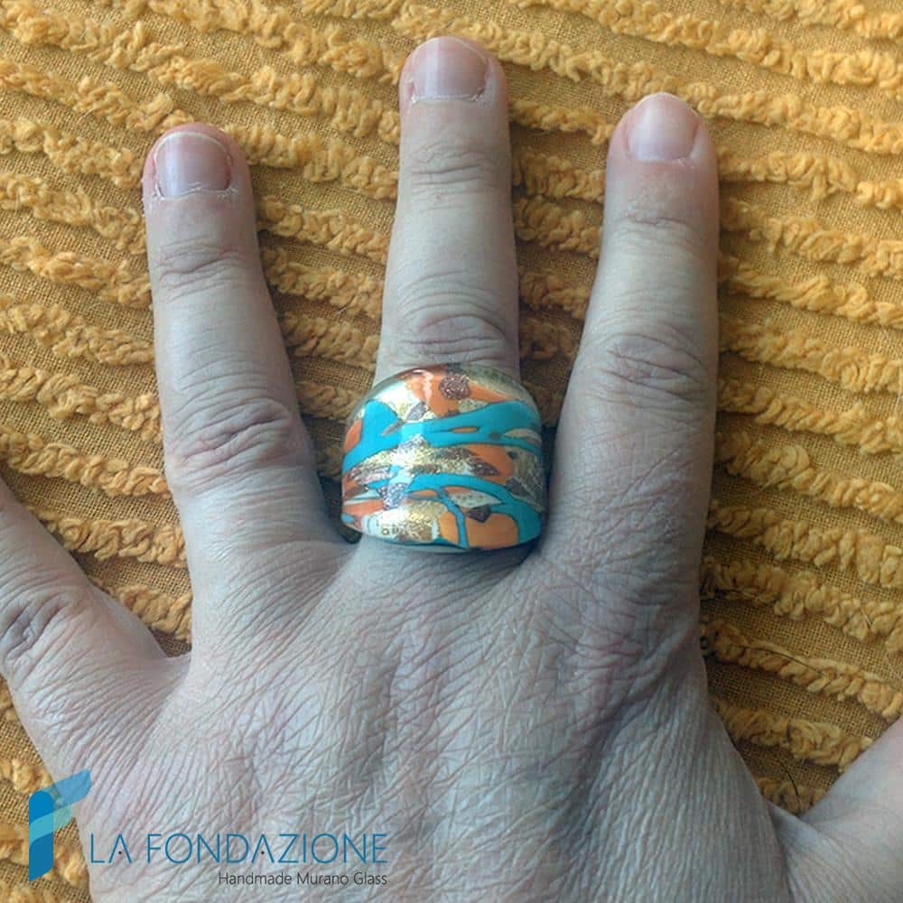 Light blue and cream band ring with aventurine | La Fondazione snc | RINGS0154
