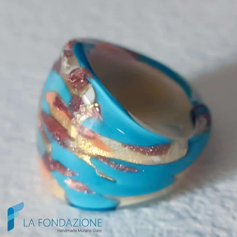 Light blue and cream band ring with aventurine | La Fondazione snc | RINGS0154