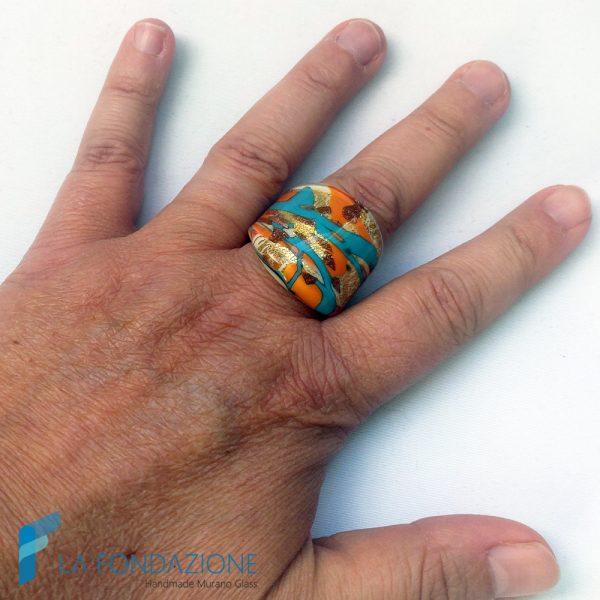 Light blue and cream band ring with aventurine | La Fondazione snc | RINGS0154