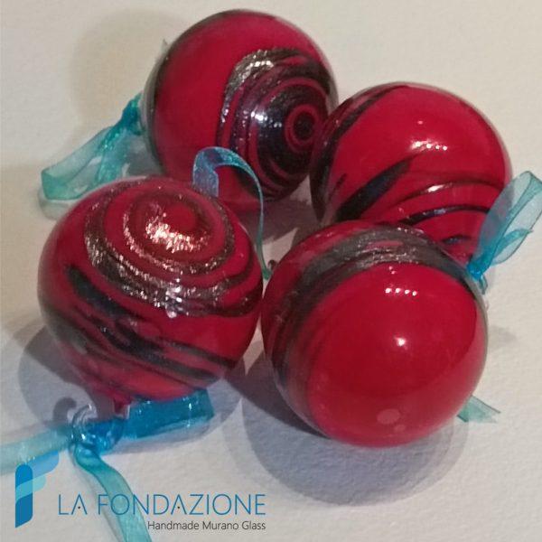 Palle di Natale rosse striate con avventurina | La Fondazione snc | TMAS009