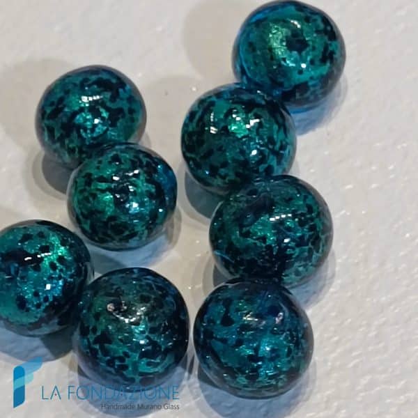 Aquamarine with Silver Leaf and Frit - PERLA066 - La Fondazione sas