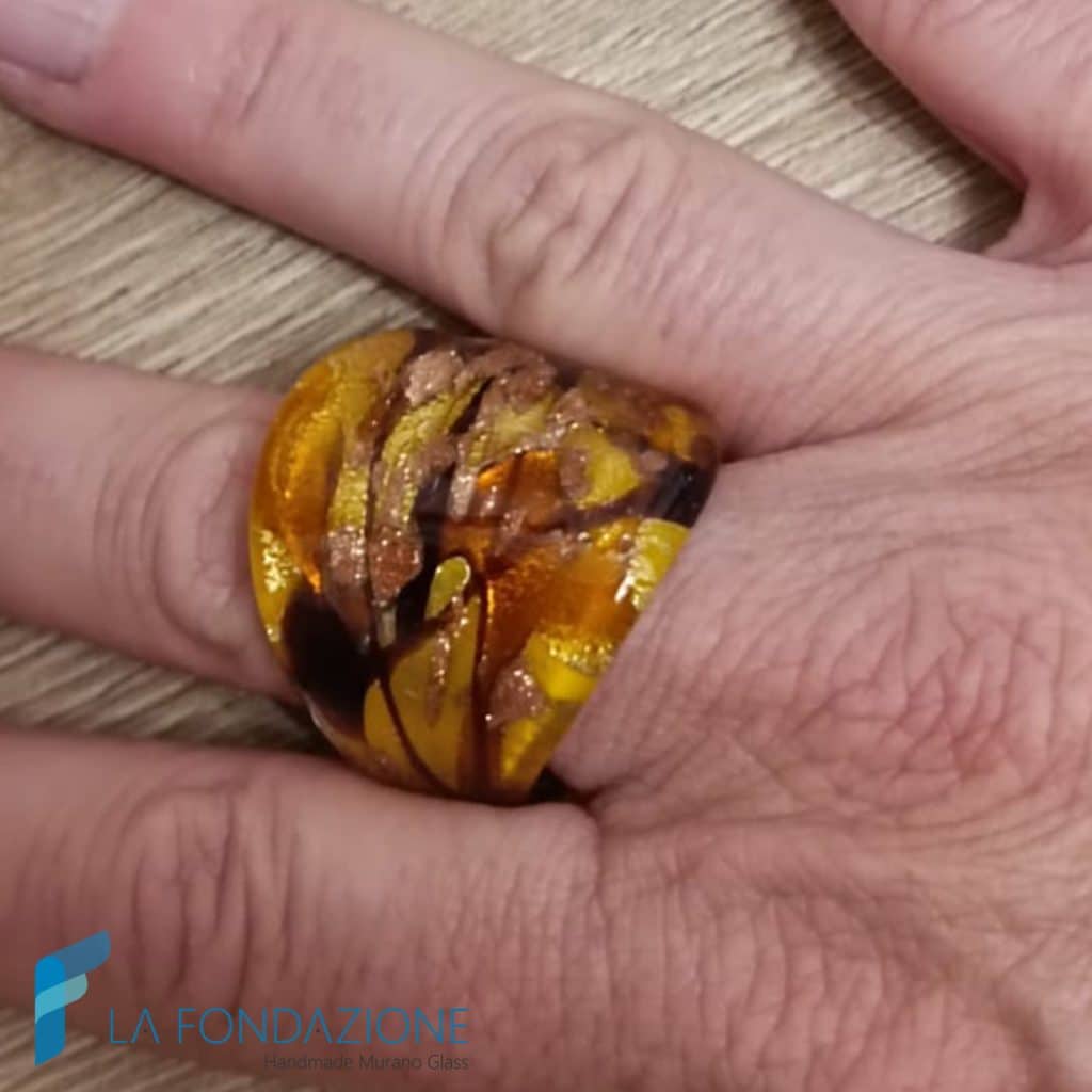 Anello a fascia Miele con avventurina e oro | La Fondazione snc | RINGS0160