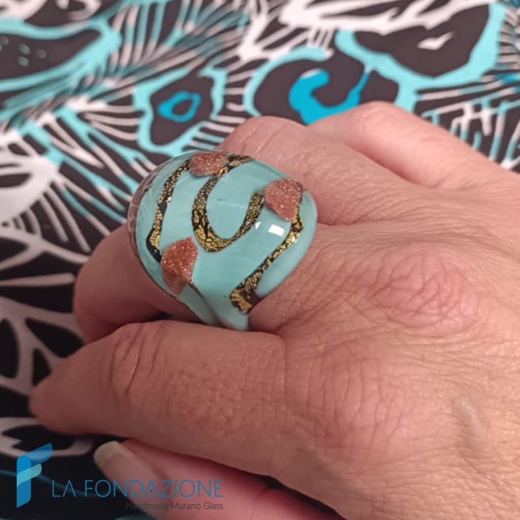 Anello a fascia Maldive con avventurina e oro | RINGS0161 | La Fondazione snc