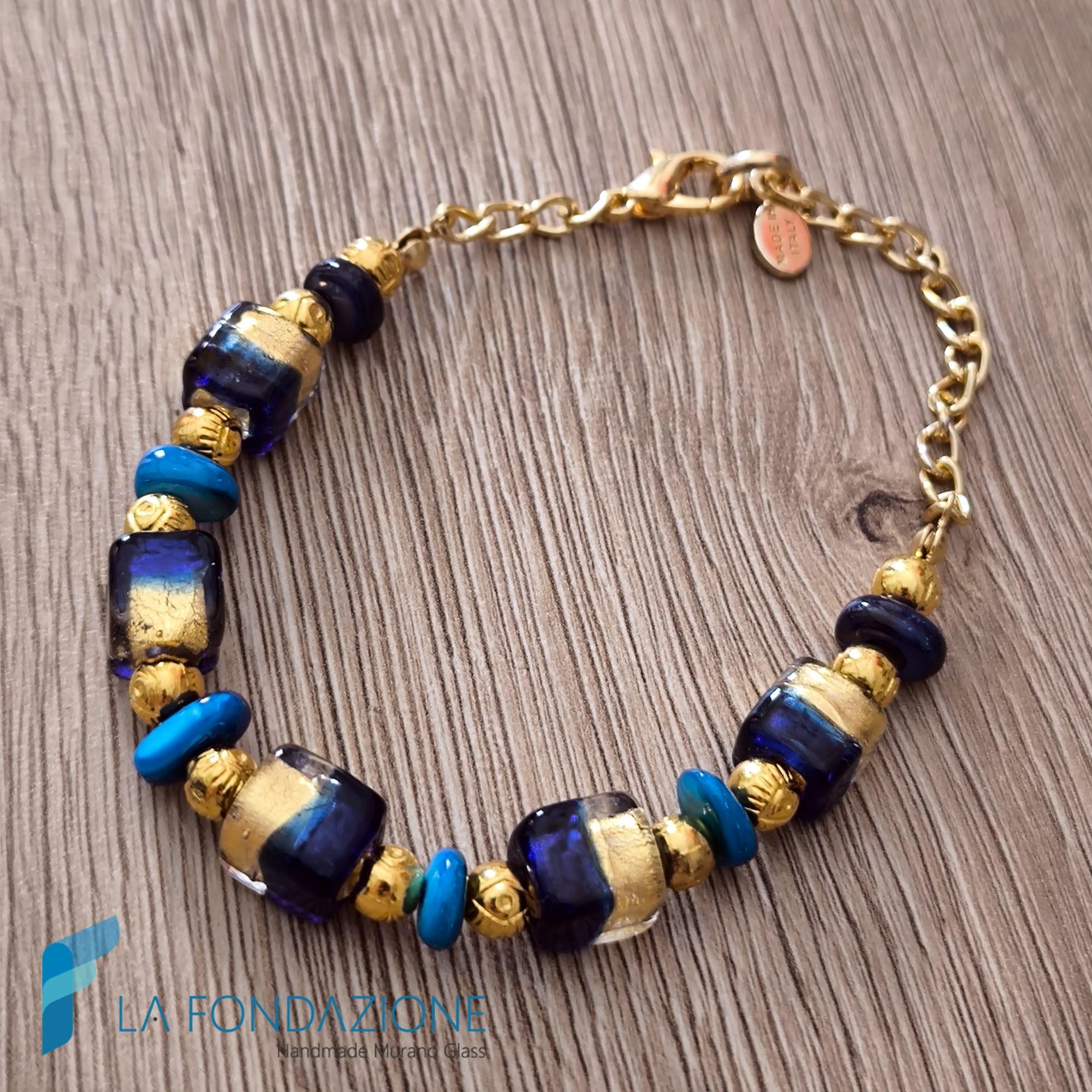 Adjustable Capri Bracelet with Gold | Murano glass jewelry | La