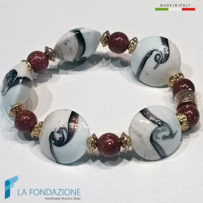 Bracciale Navagero con avventurina, perle Murano bianco e avventurina marrone