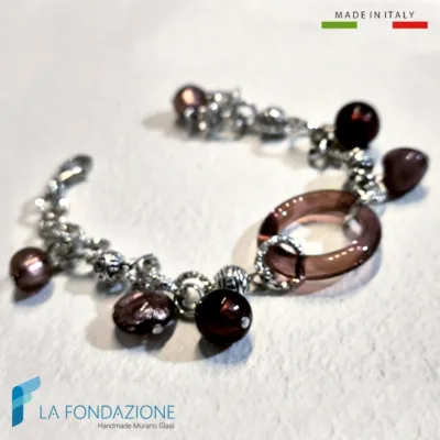 Bracciale Prugna Cerchi regolabile con strass in vetro di Murano