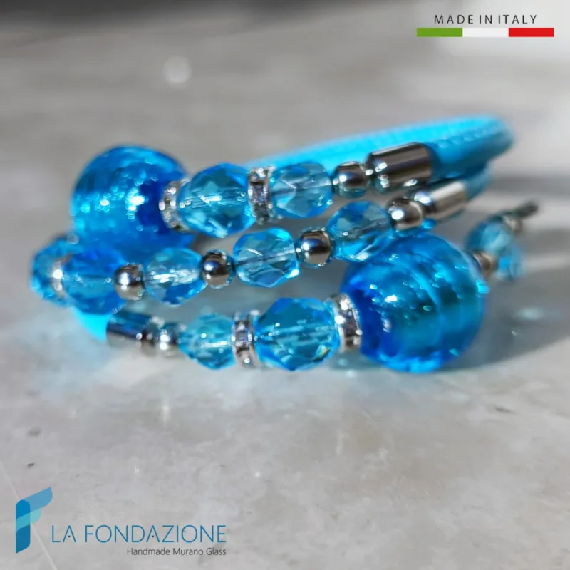 Bracciale Redentore regolabile blu laguna, vetro di Murano