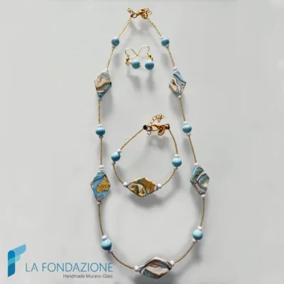 Parure Losanga Marmo Acqua con collana, bracciale e orecchini - PARU0069 - La Fondazione