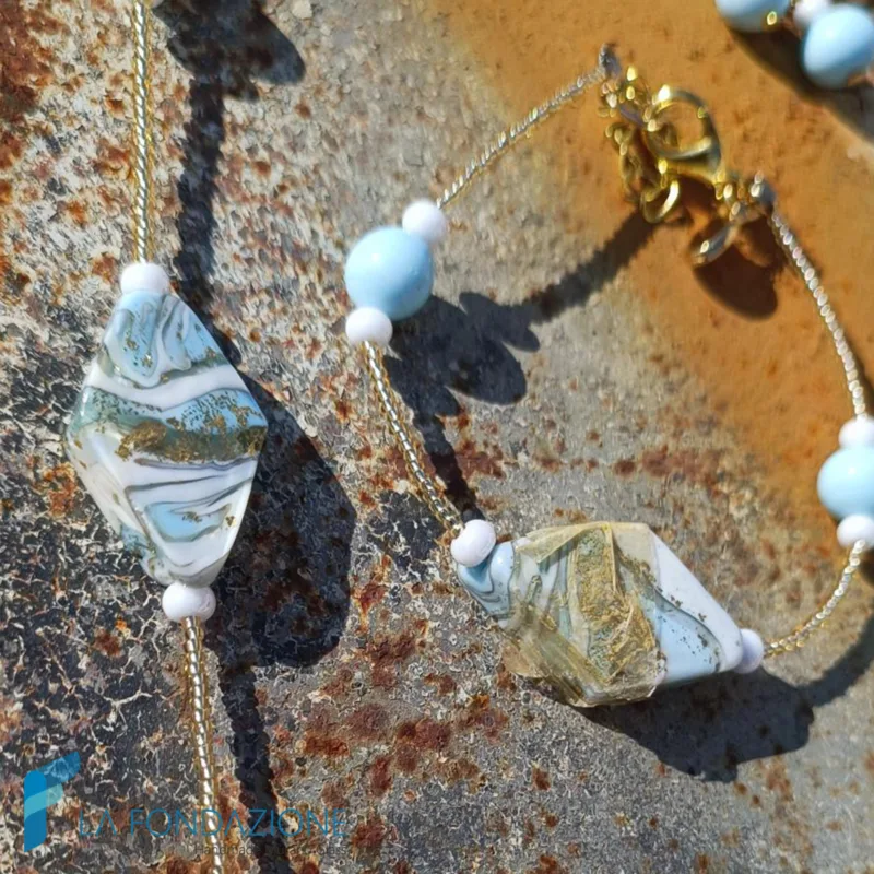 Parure Losanga Marmo Acqua con collana, bracciale e orecchini - PARU0069 - La Fondazione