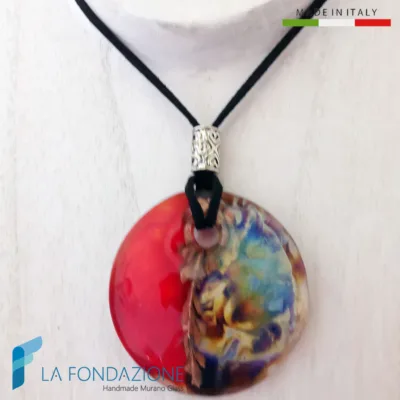 Pendente Disco Calcedonio Rosso con avventurina
