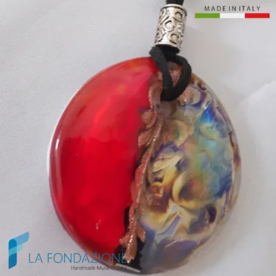 Red Chalcedony Disc Pendant with aventurine