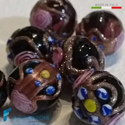 Fiorato Veneziano black Murano glass beads