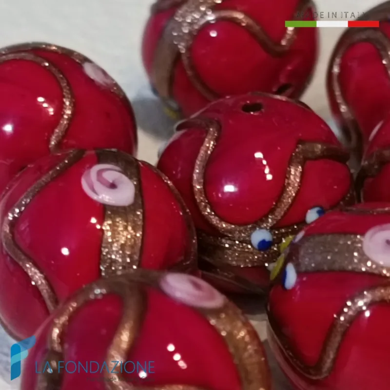Fiorato Veneziano red Murano glass beads