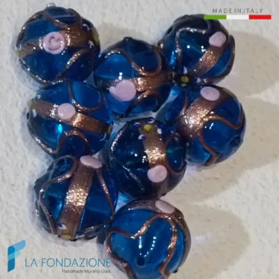 Fiorato Veneziano electric blue Murano glass beads