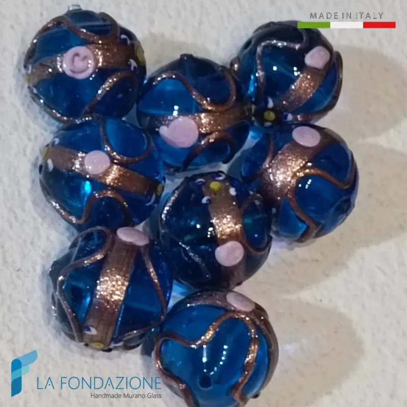 Fiorato Veneziano electric blue Murano glass beads